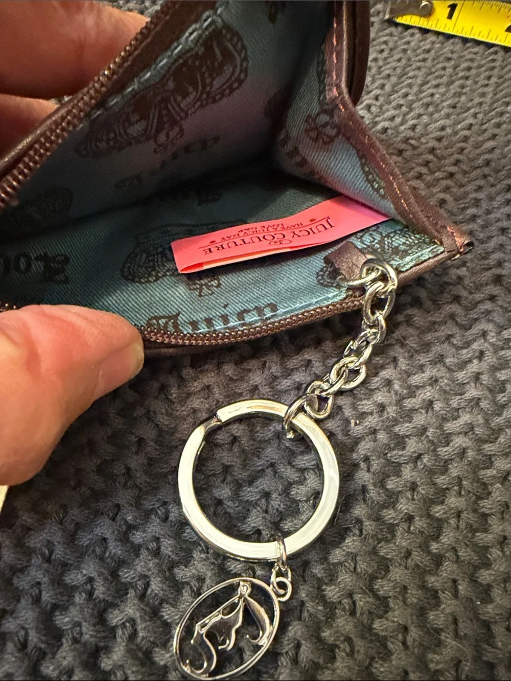 Juicy Couture Mint & Brown Embroidered Zip Card Case